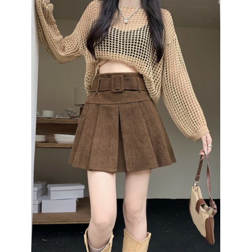 大碼胖mm燈芯絨百褶短裙女新款a字裙子復古百搭高腰顯瘦半身裙潮 大碼胖mm燈芯絨百褶短裙女新款a字裙子復古百搭高腰顯瘦半身裙潮