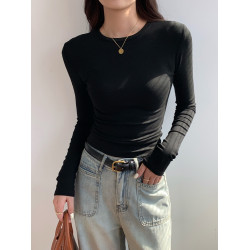 2025春秋冬緊身正肩磨毛加薄絨修身內搭長袖中腰上衣打底衫t恤女