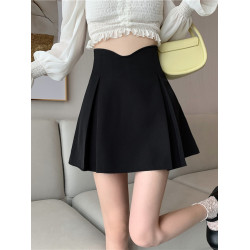 大碼女裝2025年秋季高腰黑色魚骨半身裙胖mm遮胯顯瘦A字百褶短裙