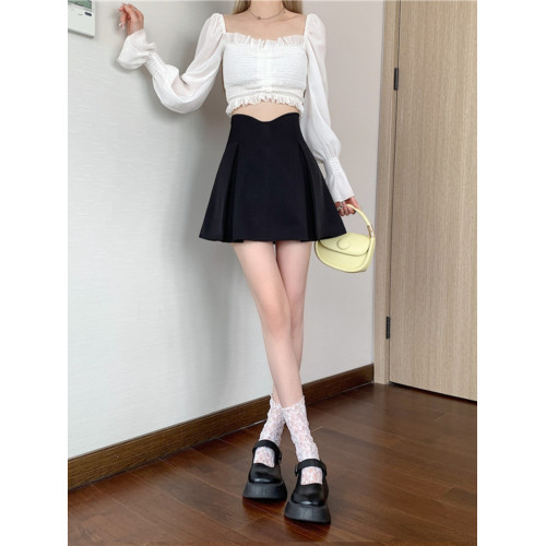 大碼女裝2025年秋季高腰黑色魚骨半身裙胖mm遮胯顯瘦A字百褶短裙 大碼女裝2025年秋季高腰黑色魚骨半身裙胖mm遮胯顯瘦A字百褶短裙