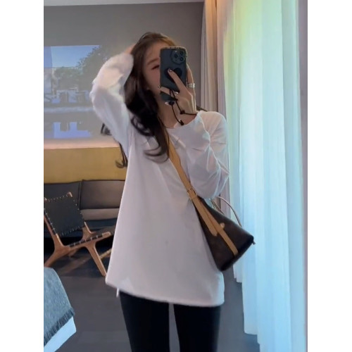 白色打底衫女內搭長款2025新款上衣秋冬中長款純棉小個子長袖t恤