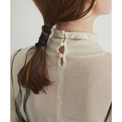 hin秋季新款薄款打底衫上衣女褶皺堆堆袖半高領上衣T恤女小衫