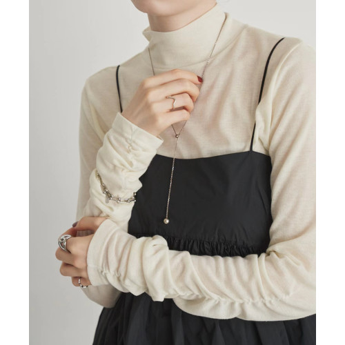 hin秋季新款薄款打底衫上衣女褶皺堆堆袖半高領上衣T恤女小衫