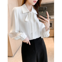春裝新款蝴蝶結襯衫白色雪紡面試襯衣女長袖設計感小衆職業上衣