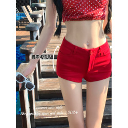 短褲女小個子紅色白褲子緊身xs低腰白色超短褲豐胯豐跨夏季熱褲秋