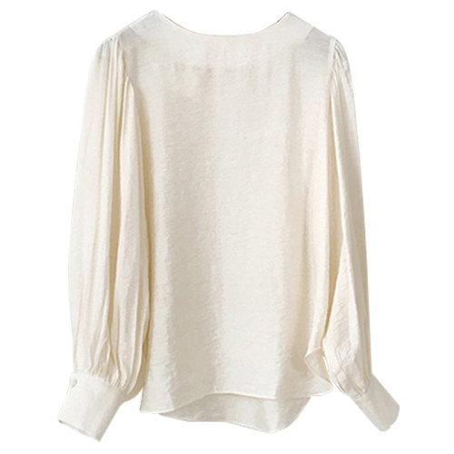 長袖T恤女春秋新款韓國設計感小衆雪紡打底襯衫法式泡泡袖上衣服