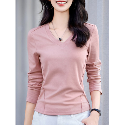2025年秋裝新款醬紫色V領拼接魚骨正肩內搭長袖t恤女裝上衣打底衫 2025年秋裝新款醬紫色V領拼接魚骨正肩內搭長袖t恤女裝上衣打底衫