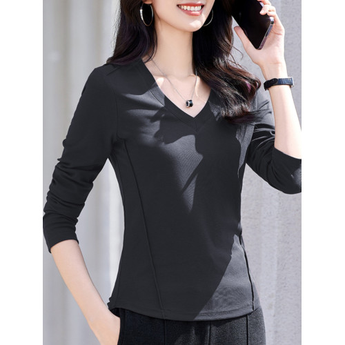 2025年秋裝新款醬紫色V領拼接魚骨正肩內搭長袖t恤女裝上衣打底衫 2025年秋裝新款醬紫色V領拼接魚骨正肩內搭長袖t恤女裝上衣打底衫