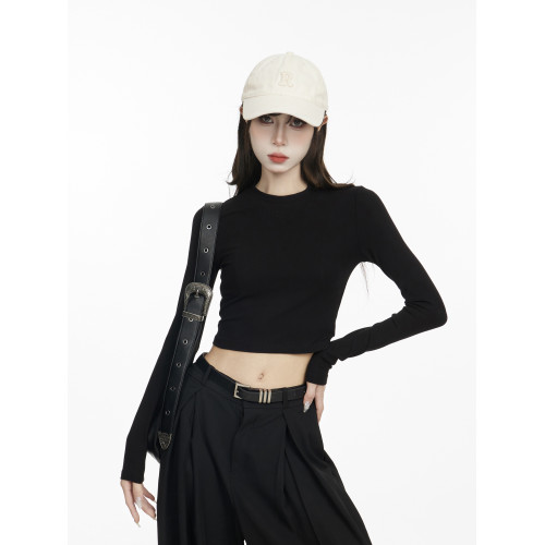 2025韓版新款修身長袖t恤女秋季短款小個子百搭內搭曡穿外穿上衣 2025韓版新款修身長袖t恤女秋季短款小個子百搭內搭曡穿外穿上衣