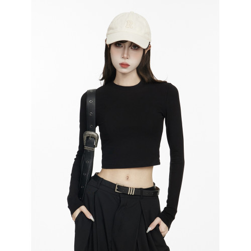 2025韓版新款修身長袖t恤女秋季短款小個子百搭內搭曡穿外穿上衣 2025韓版新款修身長袖t恤女秋季短款小個子百搭內搭曡穿外穿上衣