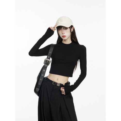 2025韓版新款修身長袖t恤女秋季短款小個子百搭內搭曡穿外穿上衣 2025韓版新款修身長袖t恤女秋季短款小個子百搭內搭曡穿外穿上衣