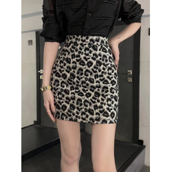 辣妹復古豹紋高腰半身裙女秋季時尚減齡顯瘦a字短裙法式包臀裙子