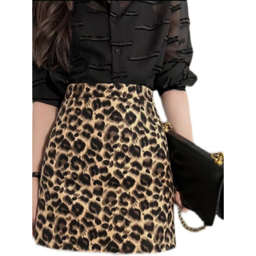 辣妹復古豹紋高腰半身裙女秋季時尚減齡顯瘦a字短裙法式包臀裙子