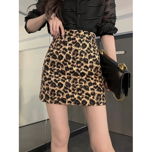 辣妹復古豹紋高腰半身裙女秋季時尚減齡顯瘦a字短裙法式包臀裙子