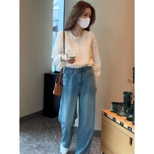 春款2025新款小衫法式高級感寬松上衣甜美刺綉韓系泡泡袖短款襯衫