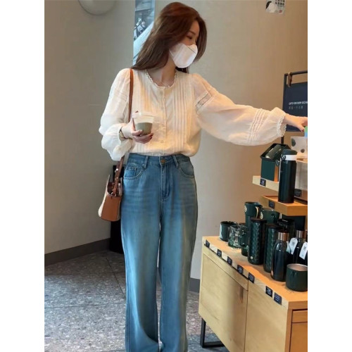 春款2025新款小衫法式高級感寬松上衣甜美刺綉韓系泡泡袖短款襯衫