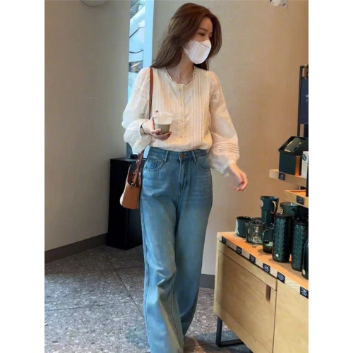 春款2025新款小衫法式高級感寬松上衣甜美刺綉韓系泡泡袖短款襯衫