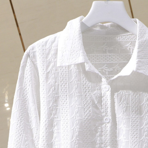 出口意大利大牌尾單原單撤櫃餘單純棉刺綉襯衫女長袖白色上衣