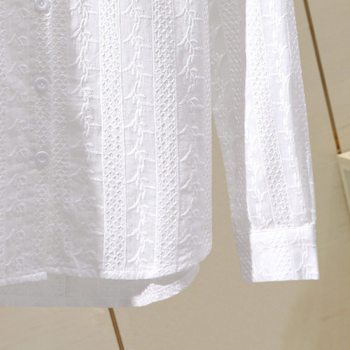 出口意大利大牌尾單原單撤櫃餘單純棉刺綉襯衫女長袖白色上衣