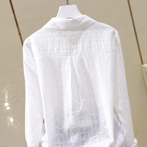 出口意大利大牌尾單原單撤櫃餘單純棉刺綉襯衫女長袖白色上衣