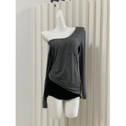 【軟到比睡衣舒服】純欲辣妹灰色U領打底衫女氣質內搭長袖上衣