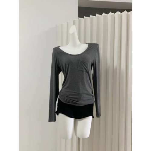 【軟到比睡衣舒服】純欲辣妹灰色U領打底衫女氣質內搭長袖上衣