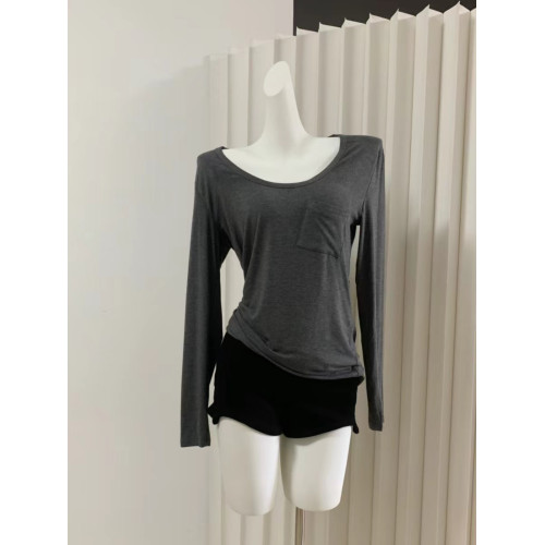 【軟到比睡衣舒服】純欲辣妹灰色U領打底衫女氣質內搭長袖上衣