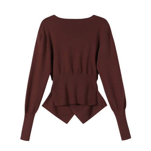 XinmonLee設計感別致獨特交叉釦收腰顯瘦針織衫不規則打底上衣秋 XinmonLee設計感別致獨特交叉釦收腰顯瘦針織衫不規則打底上衣秋