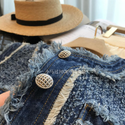 巨美！超精緻！輕奢重工款~個性復古小香風鉤花毛邊牛仔馬甲女秋