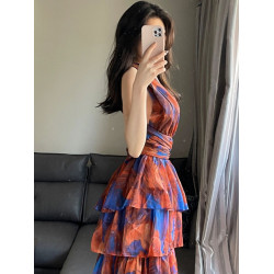 三亞旅遊穿搭女超仙拍照掛脖裙沙灘裙海邊度假連衣裙波西米亞長裙