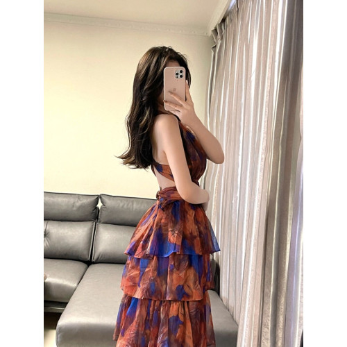 三亞旅遊穿搭女超仙拍照掛脖裙沙灘裙海邊度假連衣裙波西米亞長裙