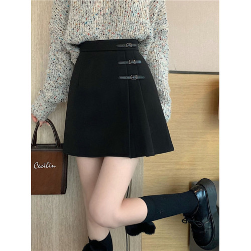 黑色毛呢半身裙女秋冬新款高腰百褶裙胖mm大碼顯瘦a字包臀短裙子 黑色毛呢半身裙女秋冬新款高腰百褶裙胖mm大碼顯瘦a字包臀短裙子