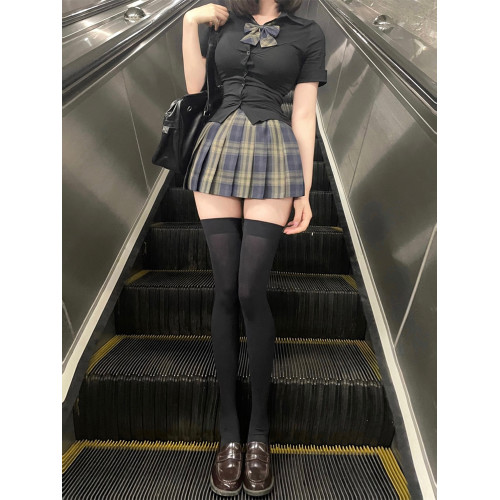 狗短36CM格裙JK製服日系學院風收腰襯衫高腰半身裙百褶裙套裝女夏 狗短36CM格裙JK製服日系學院風收腰襯衫高腰半身裙百褶裙套裝女夏