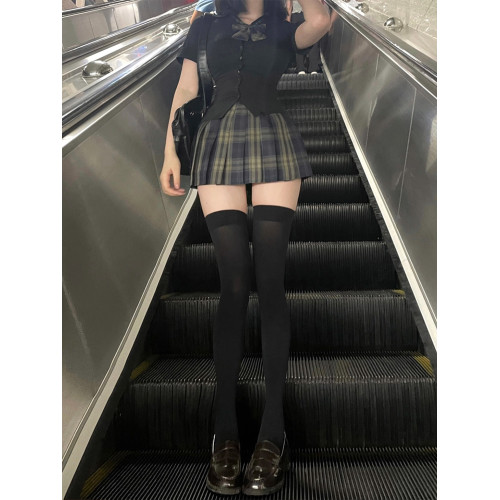 狗短36CM格裙JK製服日系學院風收腰襯衫高腰半身裙百褶裙套裝女夏 狗短36CM格裙JK製服日系學院風收腰襯衫高腰半身裙百褶裙套裝女夏