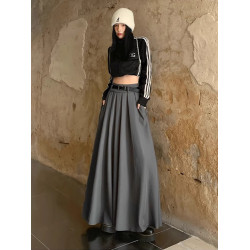 高個子到腳踝西裝半身長裙女秋季大碼胖mm超長款帶口袋a字百褶裙