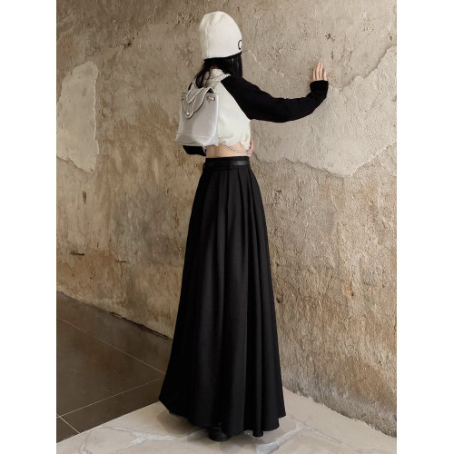 高個子到腳踝西裝半身長裙女秋季大碼胖mm超長款帶口袋a字百褶裙