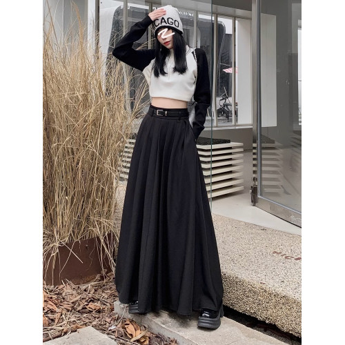 高個子到腳踝西裝半身長裙女秋季大碼胖mm超長款帶口袋a字百褶裙