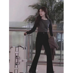 大碼胖妹妹美式拼接t恤女打底衫春秋新款撞色復古長袖設計感上衣