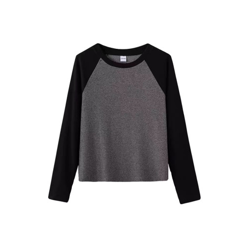 大碼胖妹妹美式拼接t恤女打底衫春秋新款撞色復古長袖設計感上衣