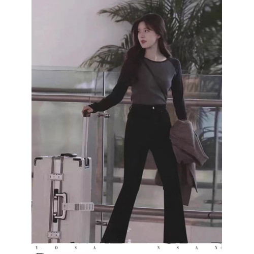 大碼胖妹妹美式拼接t恤女打底衫春秋新款撞色復古長袖設計感上衣