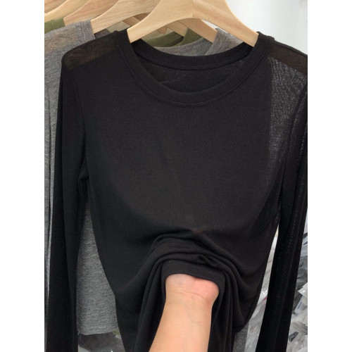 薄款正肩黑色長袖t恤女打底衫2025秋季面膜內搭純色防曬罩衫上衣 薄款正肩黑色長袖t恤女打底衫2025秋季面膜內搭純色防曬罩衫上衣