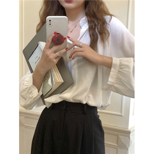 法式黑色雪紡襯衫女褶皺肌理感夏季花邊娃娃領通勤上衣長袖襯衣