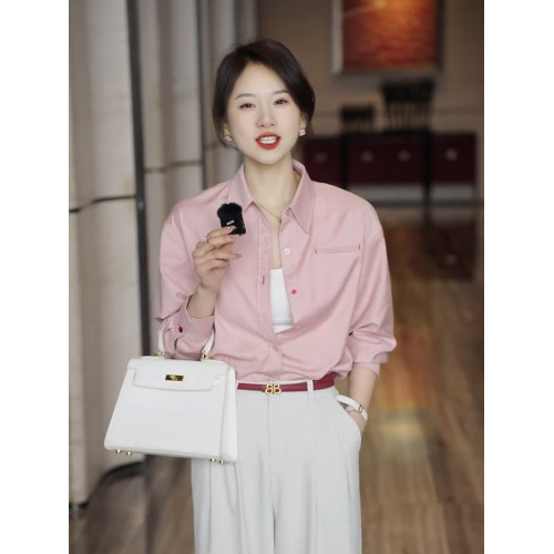 設計感粉色長袖襯衫女裝秋季2025年新款通勤職業百搭襯衣氣質時髦