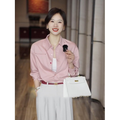 設計感粉色長袖襯衫女裝秋季2025年新款通勤職業百搭襯衣氣質時髦