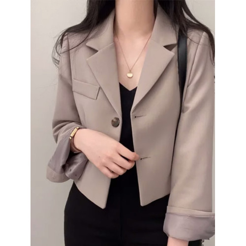 短款復古西裝外套女2023秋季新款高級感小個子休閒設計感西服上衣 短款復古西裝外套女2023秋季新款高級感小個子休閒設計感西服上衣