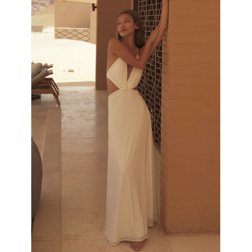 純欲風深v掛脖連衣裙氣質三亞度假裙海邊沙灘裙party禮服沙漠拍照