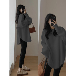 德絨加厚磨毛長袖打底衫女春秋冬季內搭中長款包臀遮屁股T恤上衣