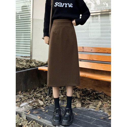 棕色毛呢半身裙女秋冬小個子搭配中長款直筒a字開叉包臀一步裙xxs 棕色毛呢半身裙女秋冬小個子搭配中長款直筒a字開叉包臀一步裙xxs