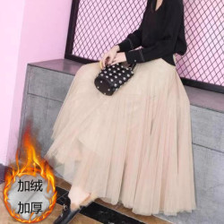 加絨秋冬高腰網紗裙半身裙女蓬蓬裙公主裙百褶a字裙仙女裙長款冬