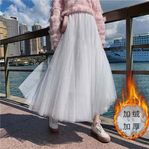加絨秋冬高腰網紗裙半身裙女蓬蓬裙公主裙百褶a字裙仙女裙長款冬 加絨秋冬高腰網紗裙半身裙女蓬蓬裙公主裙百褶a字裙仙女裙長款冬